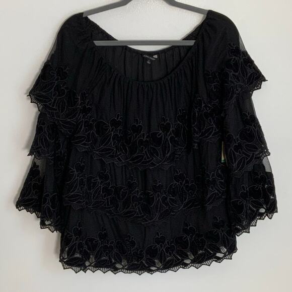 John Mark Black Embroidered off the‎ shoulder blouse NWT size large - Picture 1 of 6